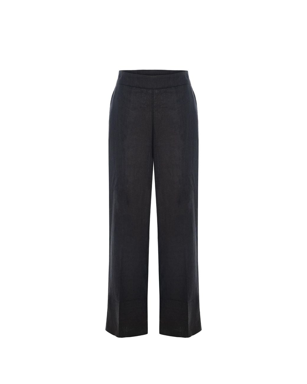 Women & Women Blue Linen Palazzo Pants With Double-Fold Hem