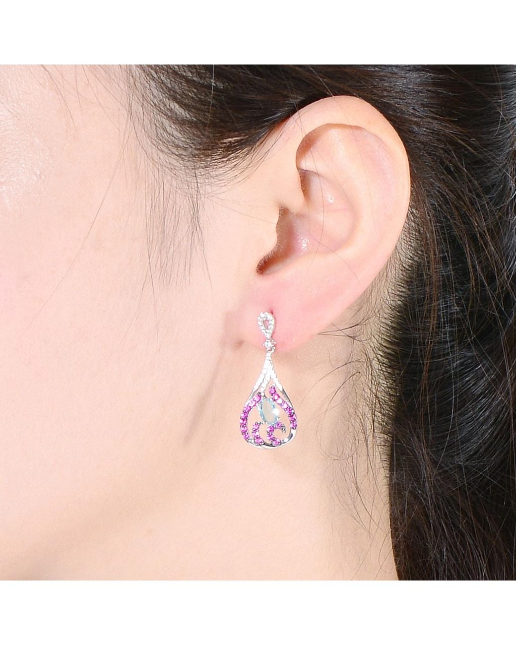 Genevive Jewelry Green Sterling Cubic Zirconia Multi-Color Earrings
