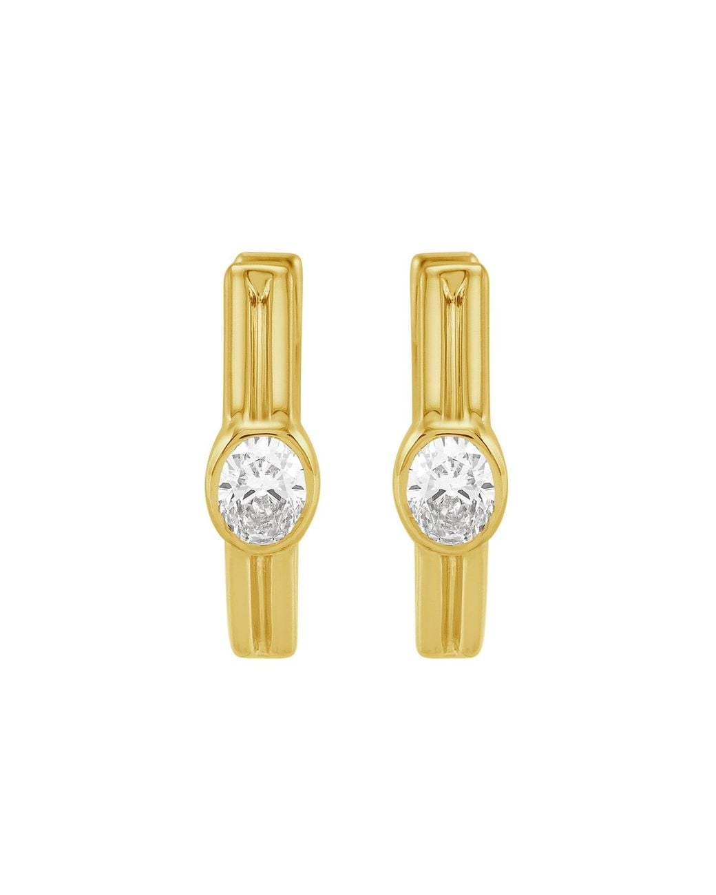 Artisan Metallic 14K Bezel Set Diamond Huggie Hoop Earrings