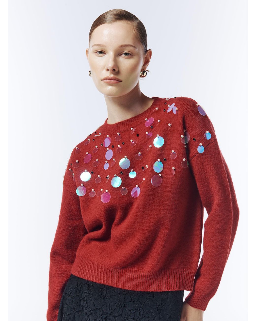 Sour Figs Red Iridescent Sequin-Embellished Jumper