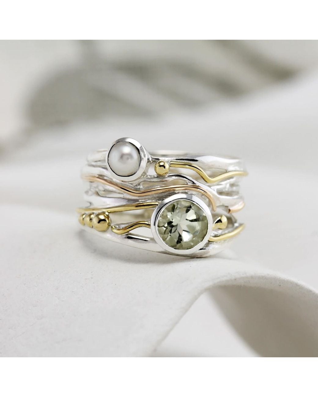 Isla Silver White Pearl & Amethyst Ring