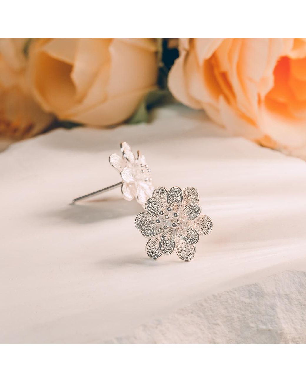 Far East Jewelry White Handcrafted Flower Cluster Earrings