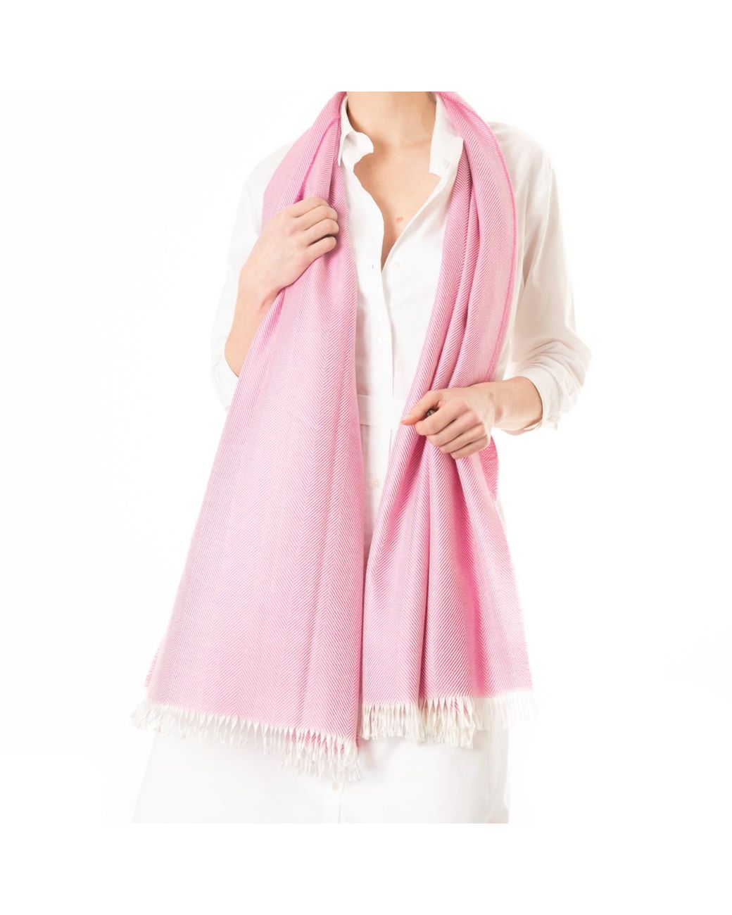 Kinalba Pink Marquee Lipstick Herringbone Cashmere & Silk Stole