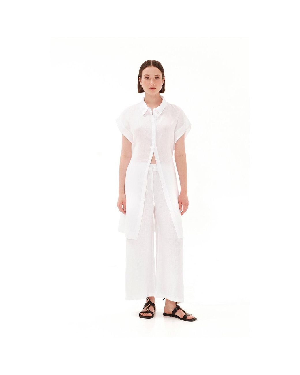 Haris Cotton Natural Neutrals Drawstring Waist Wide Leg Linen Pants Beach Sand