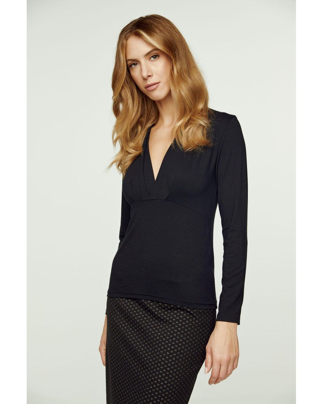 Conquista Blue Long Sleeve Faux Wrap Top