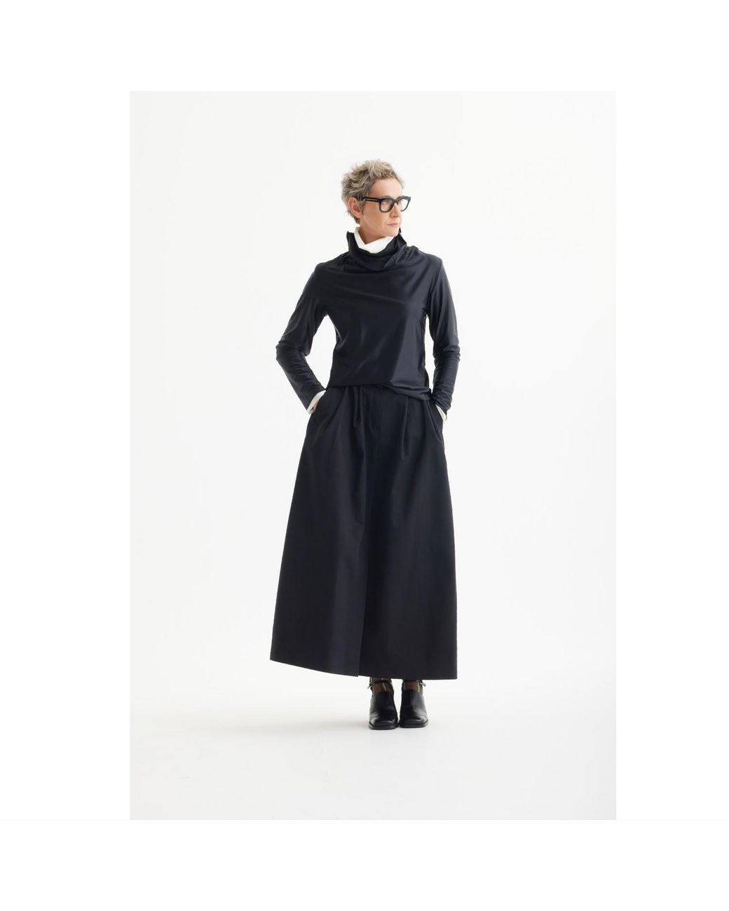 Julia Allert Black Casual A-Line Maxi High Waist Skirt