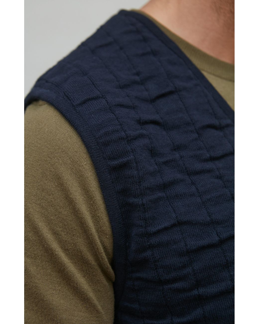 Paul James Knitwear Blue Cotton Forrester Quilted Knitted Gilet for men
