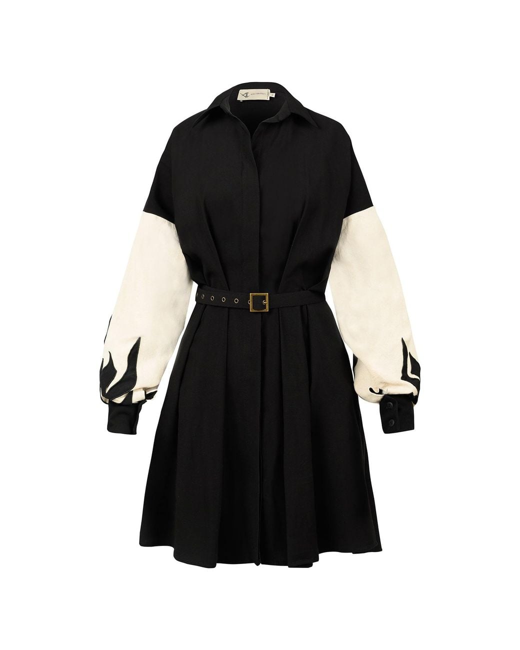 ALINA CERNĂTESCU Black Neutrals Avril Cotton Mini Classic Daywear Office Embroidered Dress