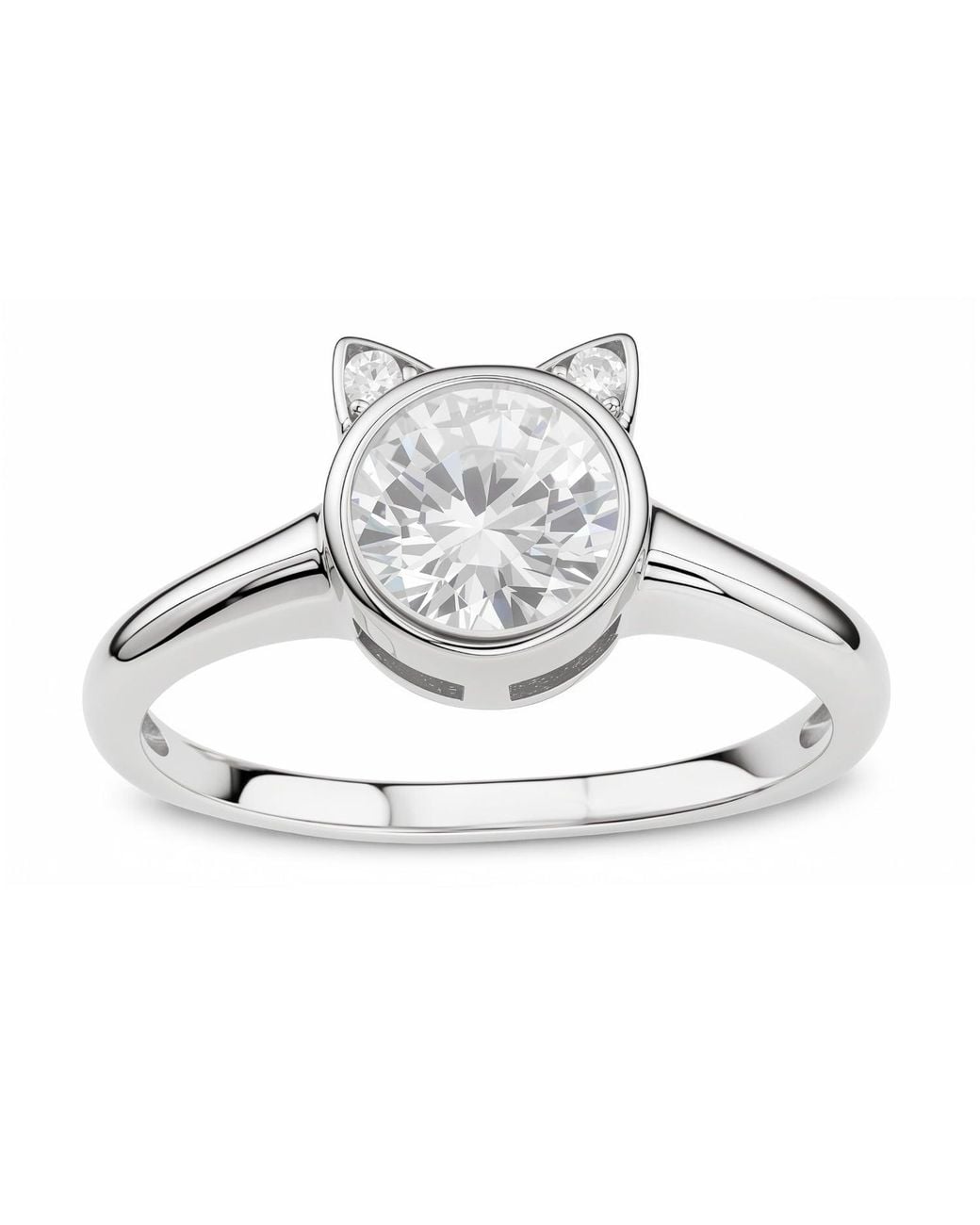 Kylie Harper Metallic Bezel-Set Diamond Cz Kitty Cat Ring