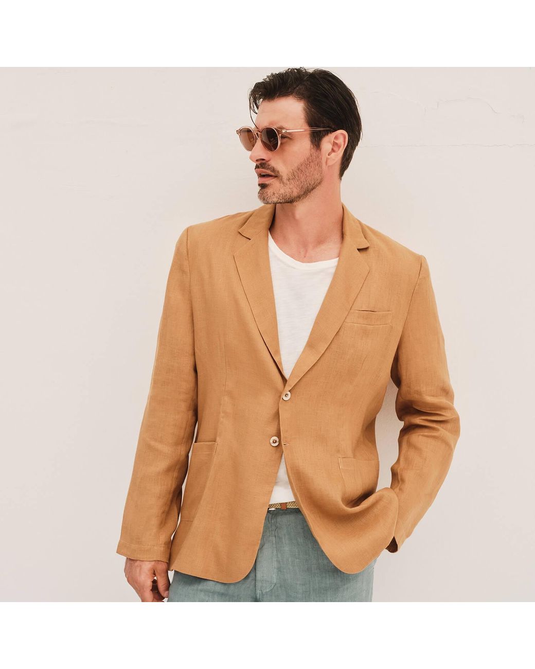 Haris Cotton White Solid Lapel Neck Linen Blazer for men