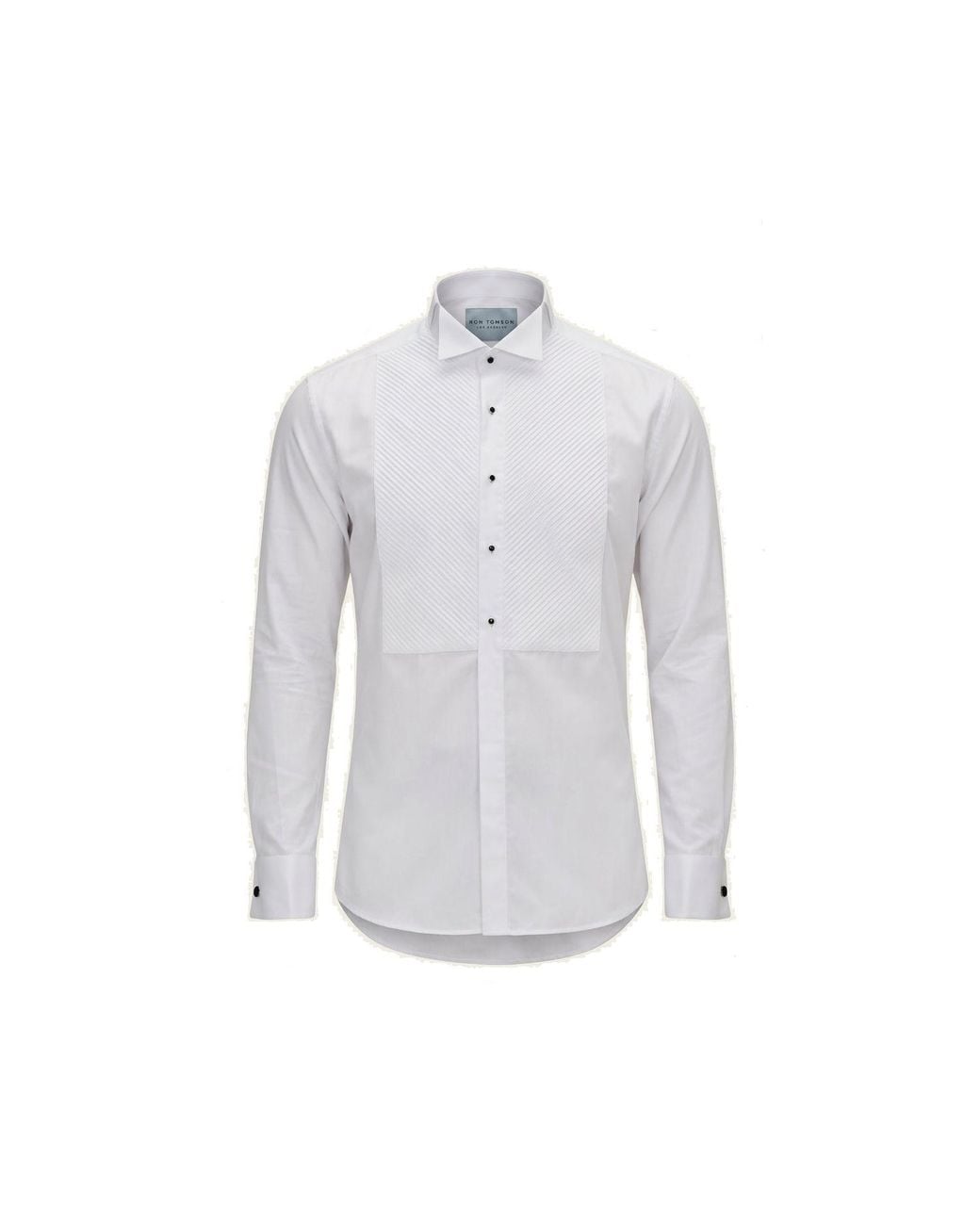 Ron Tomson Blue Diagonal Pleated Wing Tip Collar Shirt for men