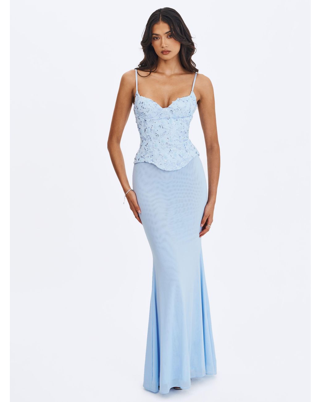 Miss Circle New York Blue Aurielle Baby Sweetheart Mermaid Peplum Maxi Dress