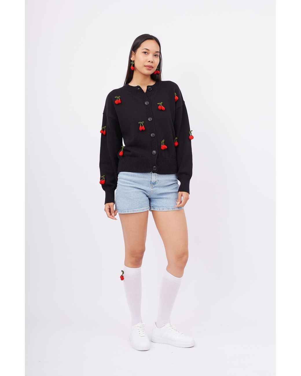 Peraluna Blue Cherry Hand Embroidered Cardigan