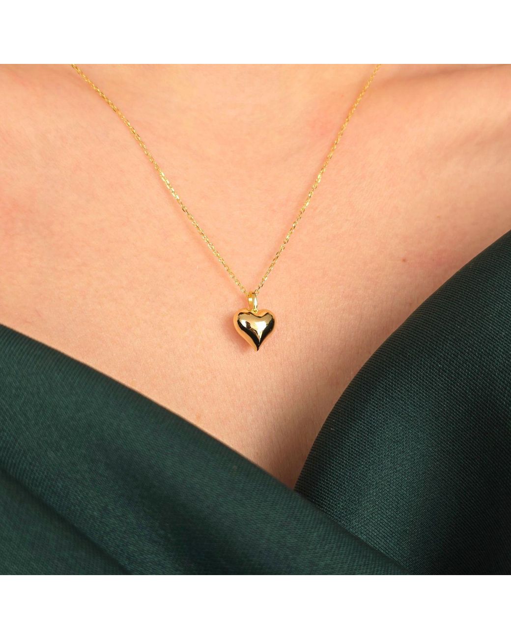 Sophelia Metallic Plated Puffed Heart Pendant Love Charm Necklace
