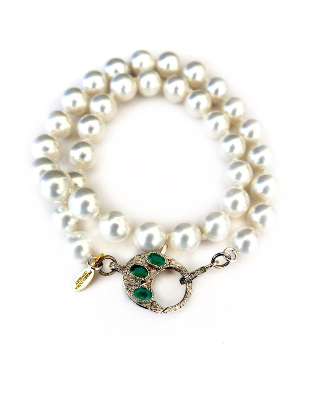 Persia Dona Jewelry Metallic Pearl X Emerald Clasp Necklace