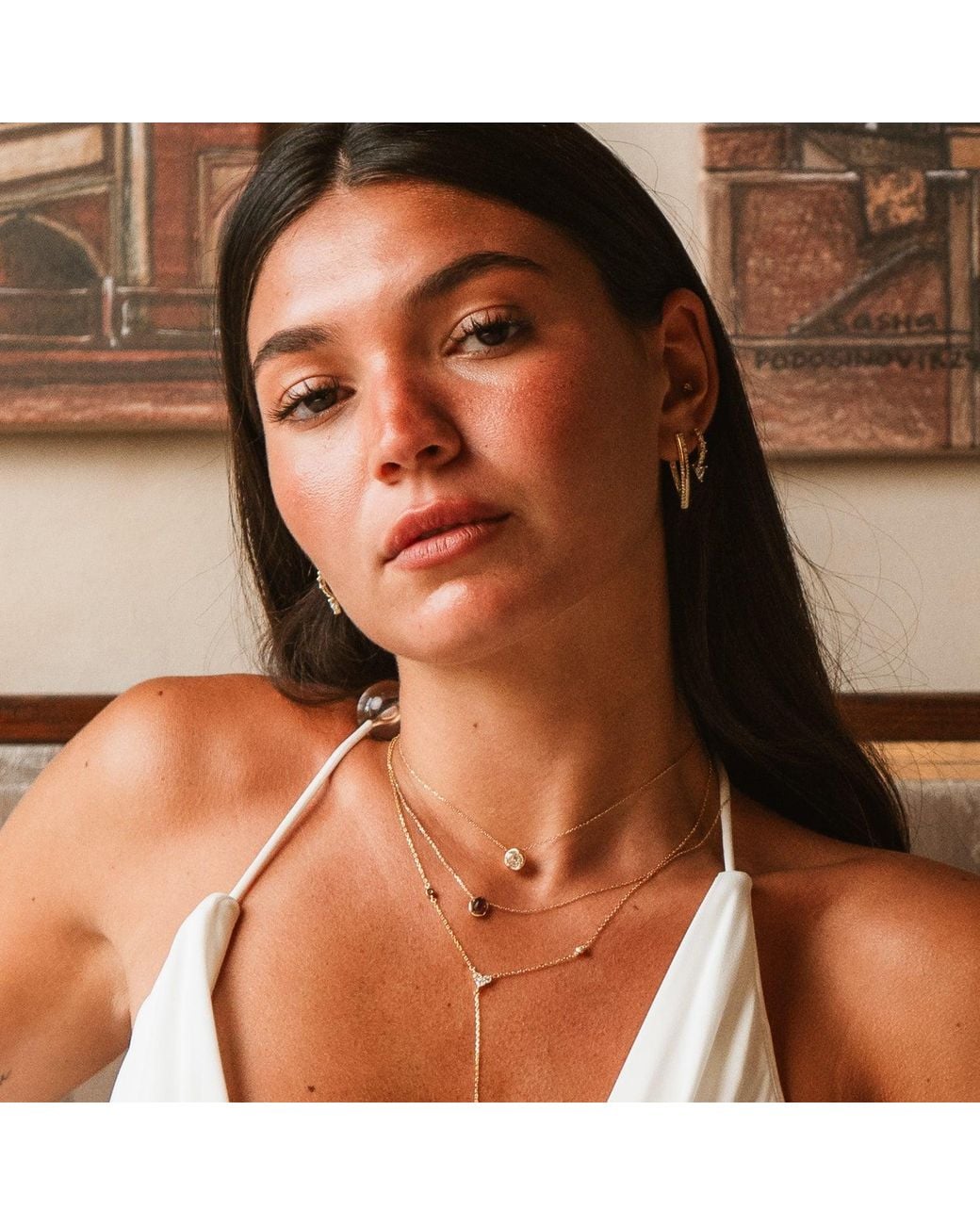 Ebru Jewelry White Twisted Double Row Zircon Hoop Earrings