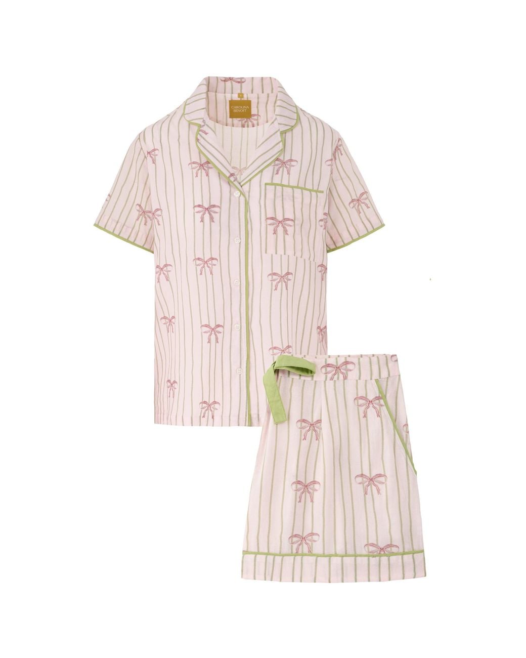 Carolina Benoit Pink Palm Beach Bows Pajamas Short Set