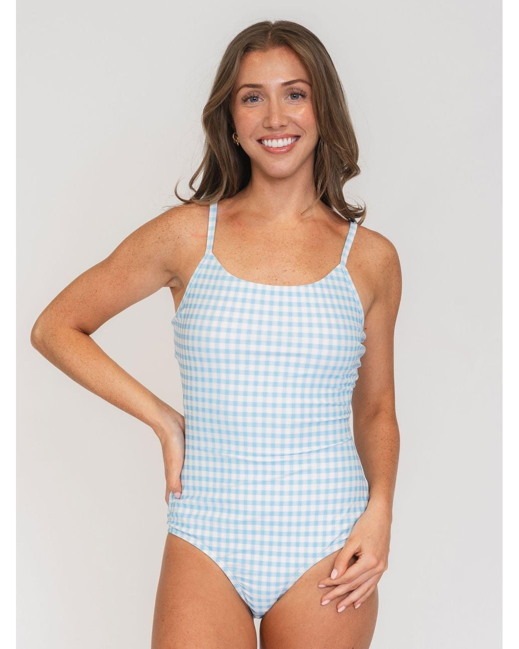 Lime Ricki Swimwear Blue Sky Gingham Tank One-Piece