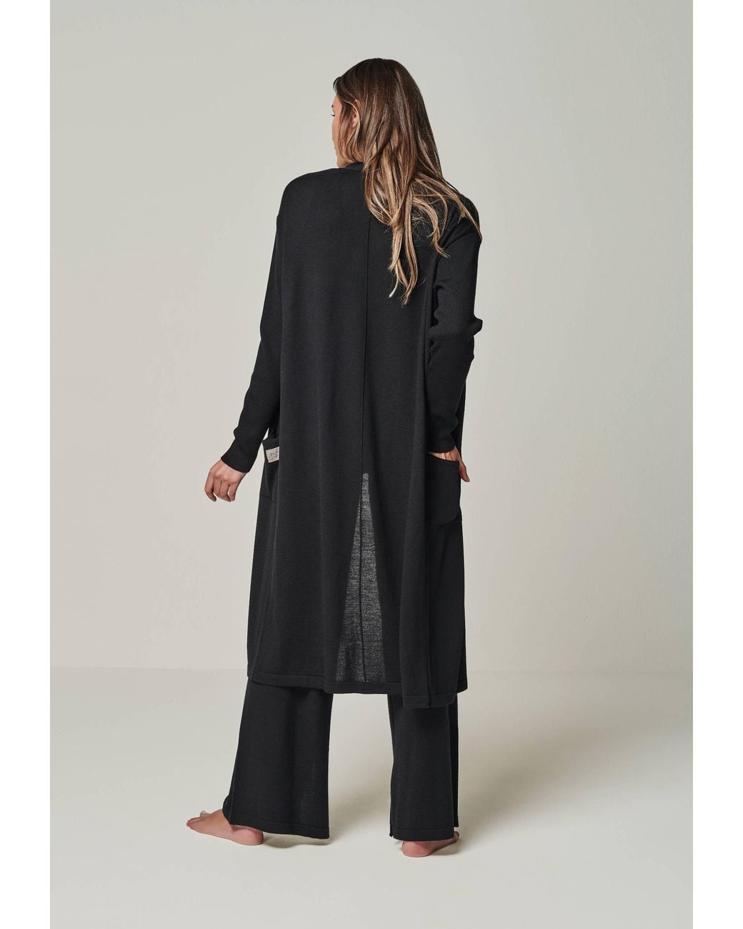 YOU LOOK PERFECT Black Cardigan Blossom, Long Merino Cardigan With Pockets
