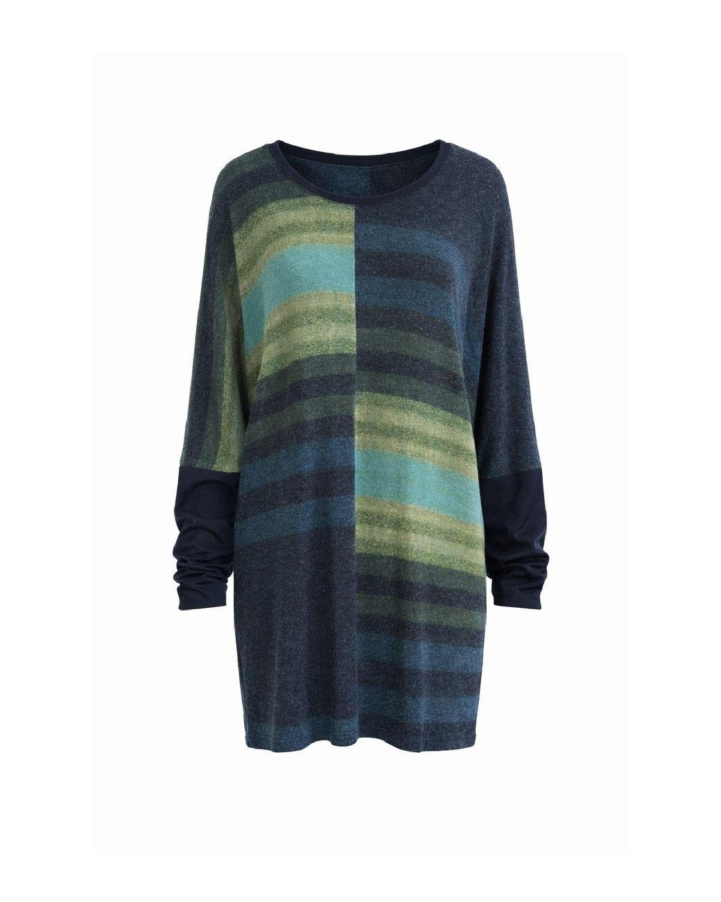 Conquista Green Abstract Stripe Long-Sleeve Tunic Top