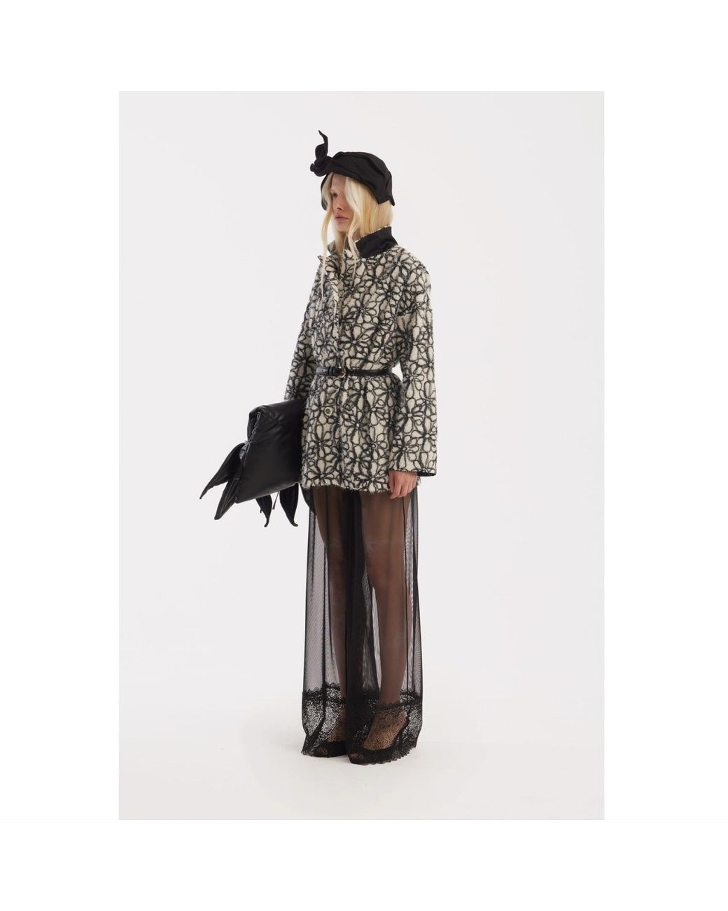 Julia Allert Black Neutrals Ivory Abstract Textured Jacket With Satin Lining