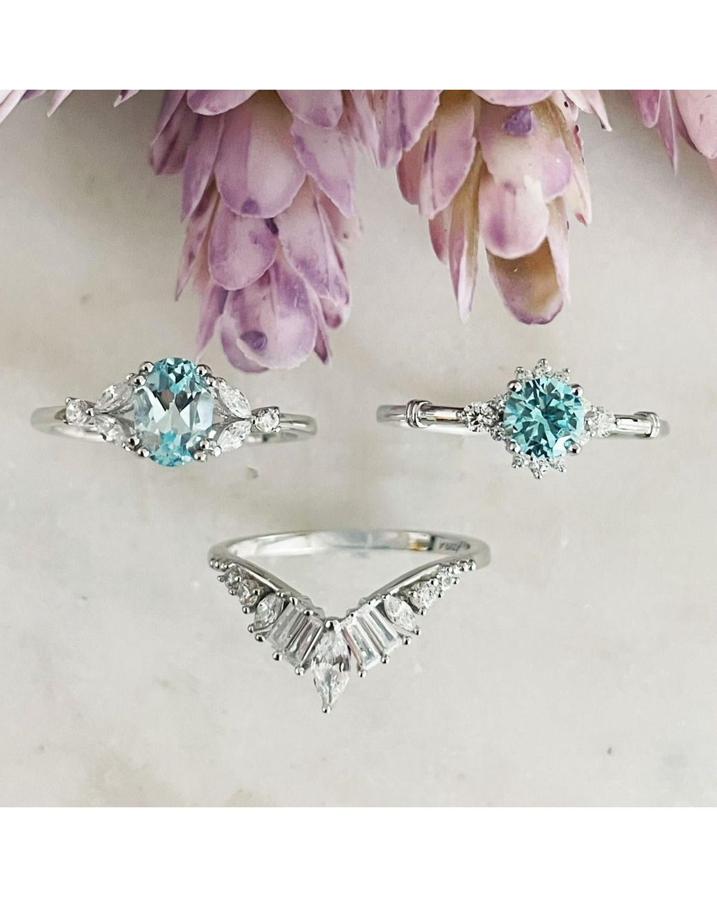 Azura Jewelry New York White Stellar Aquamarine Ring Solid