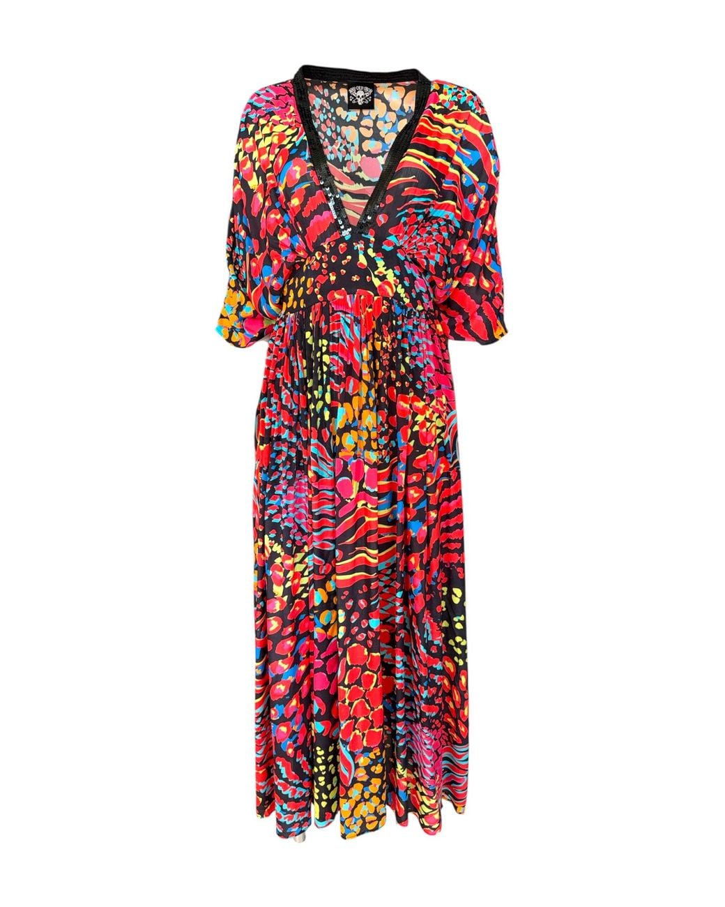 Any Old Iron Red Neon Animal Kaftan Dress