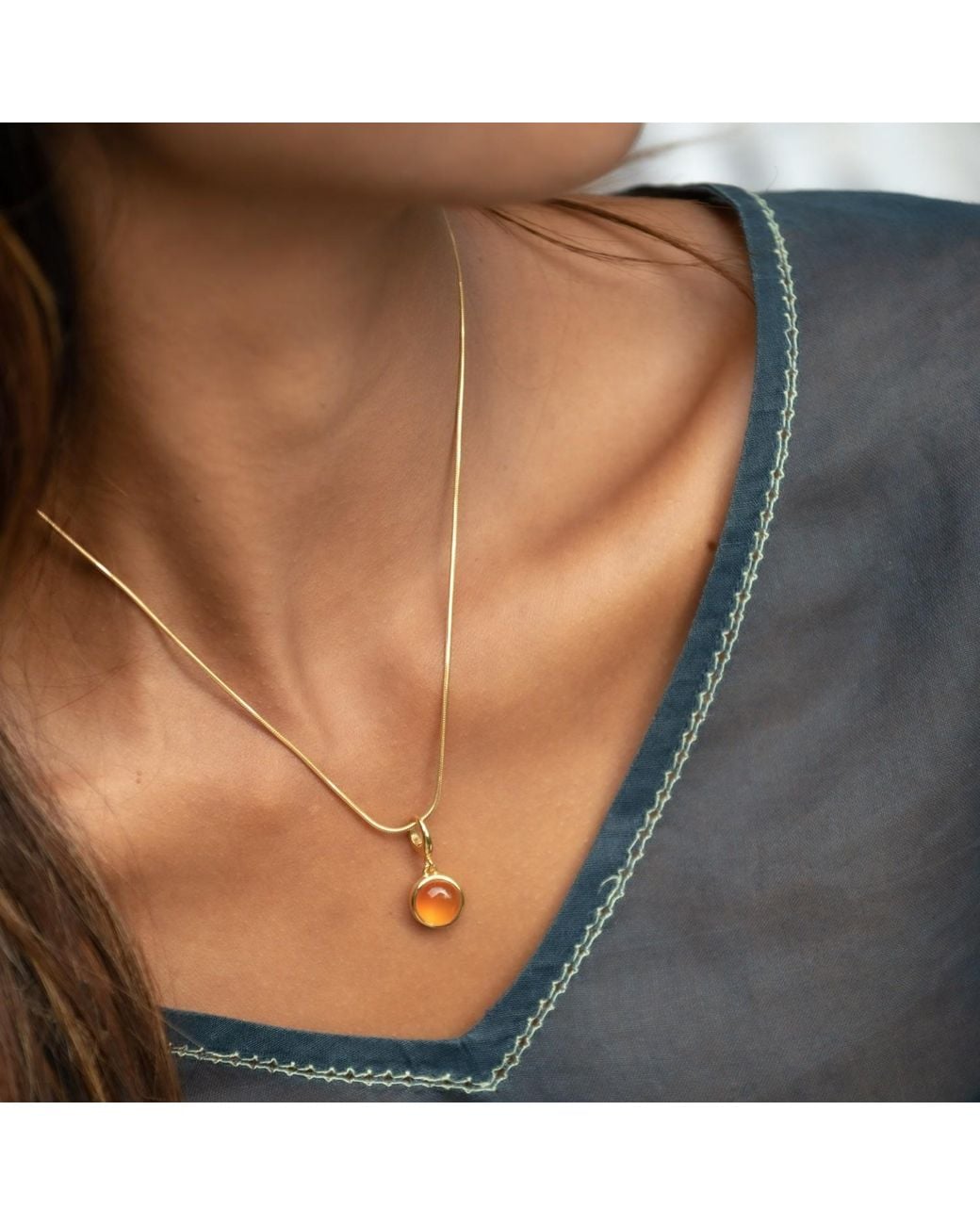 Lily Charmed Metallic Plated Agate Healing Stone Necklace With Round Snake Chain