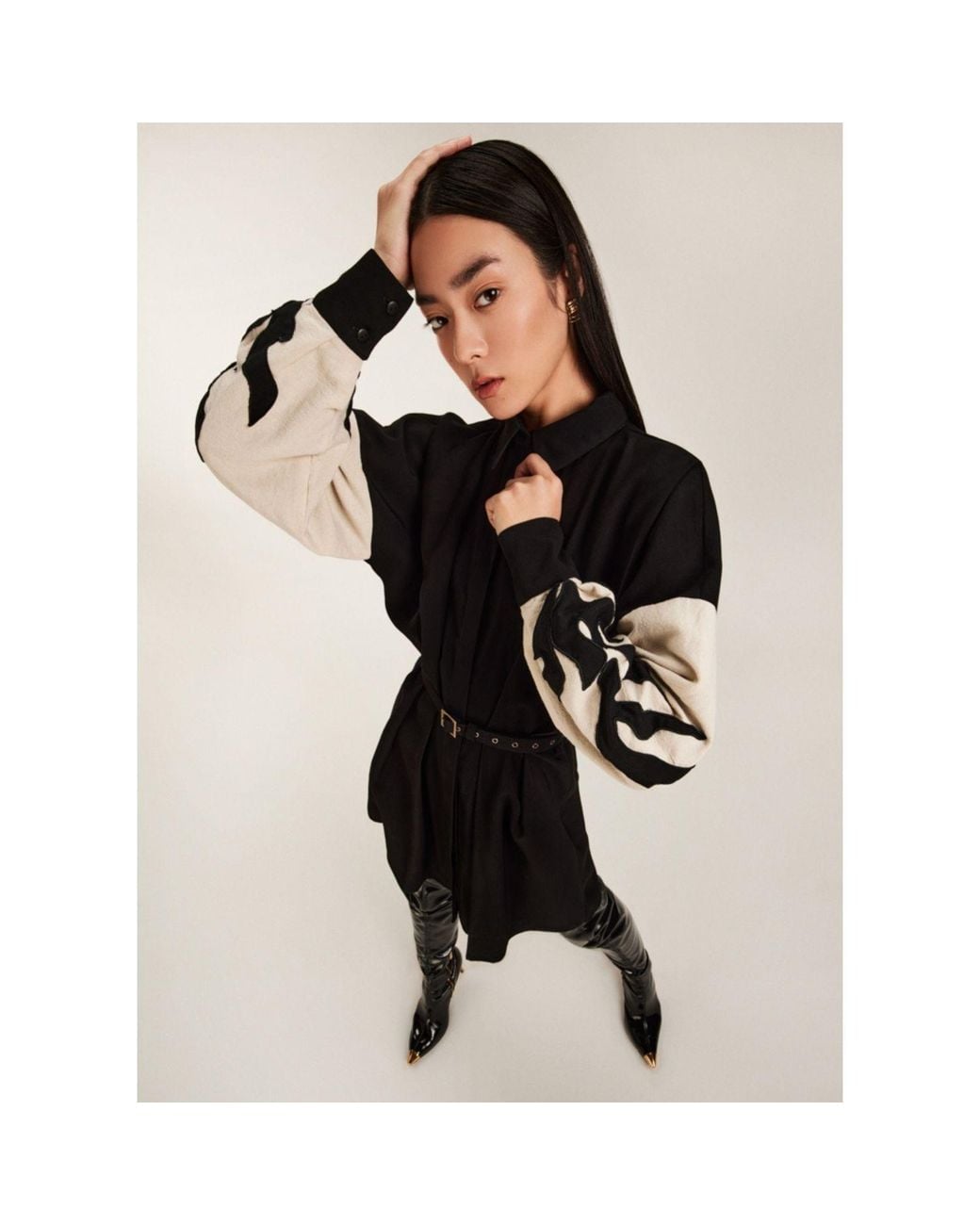 ALINA CERNĂTESCU Black Neutrals Avril Cotton Mini Classic Daywear Office Embroidered Dress