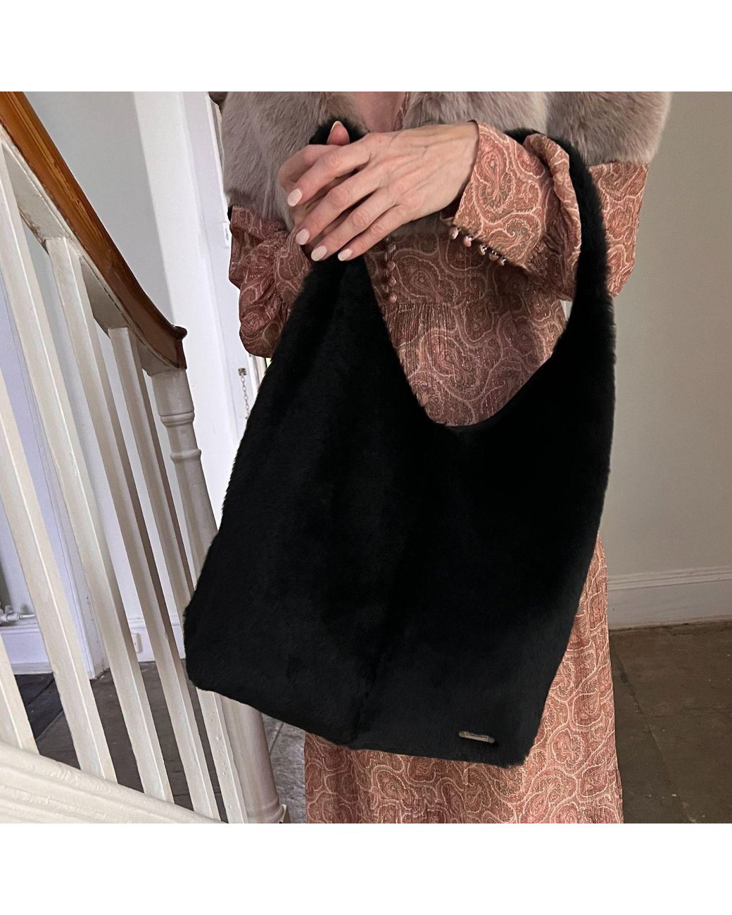 Owen Barry Black Slouchy Sheepskin Bag Bruton