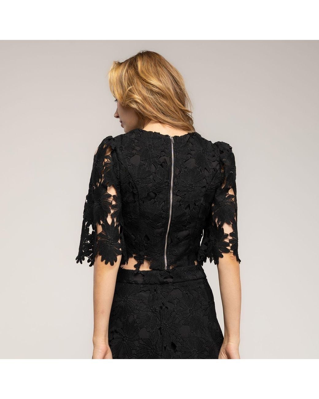 Tantra Spain Sl Black Cropped Guipure Top With Lantern Sleeves