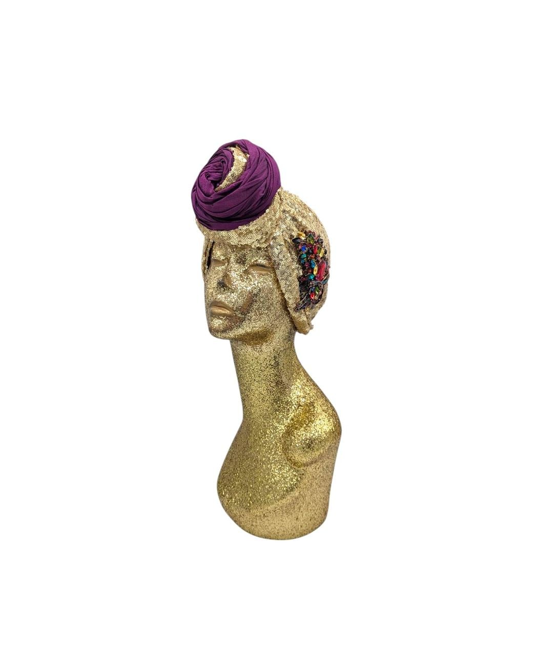 Julia Clancey Purple Edith Glitz Silk Plum Gems Turban