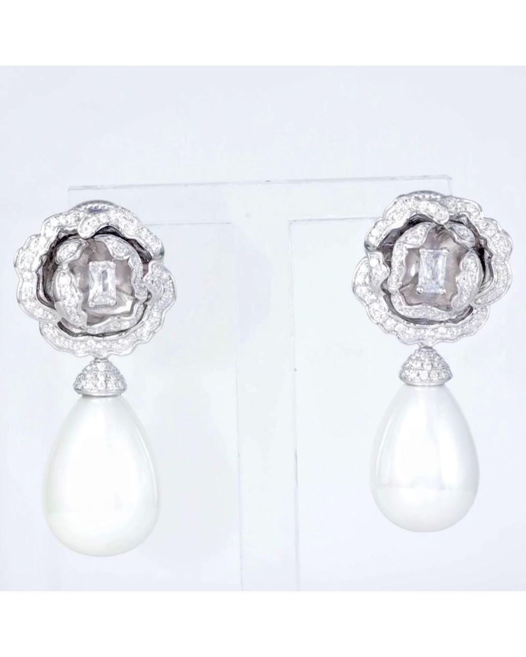 Santinni Metallic Countess Flower & Pearl Drop Earrings
