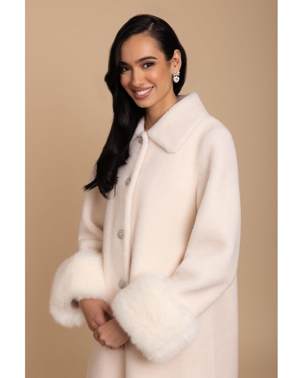 Santinni Natural Fairytale Wool Faux Fur Teddy Coat