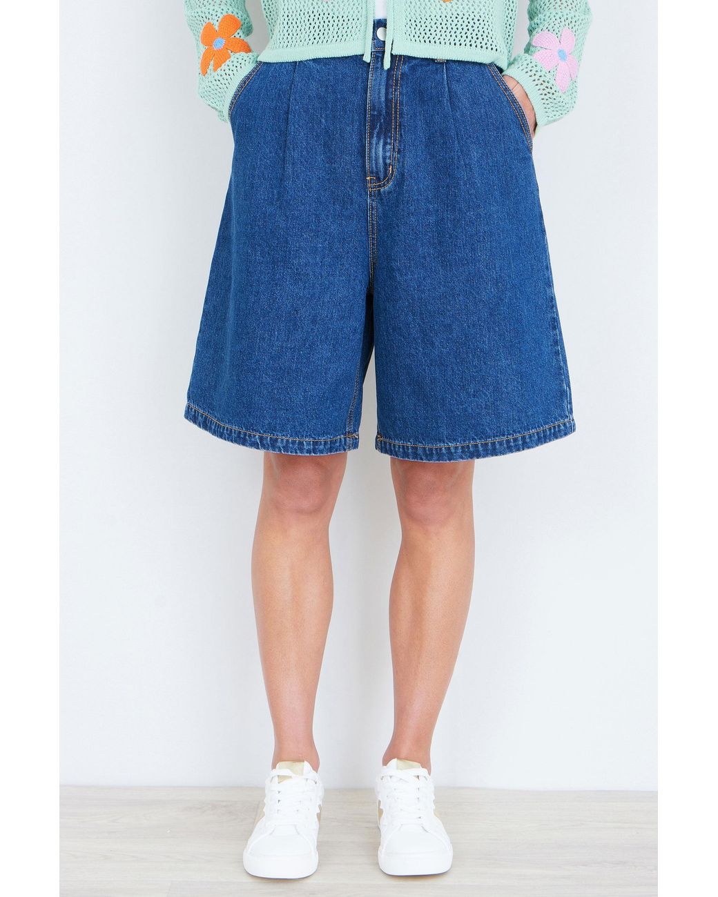 Yumi' Blue Denim Wide Leg Shorts