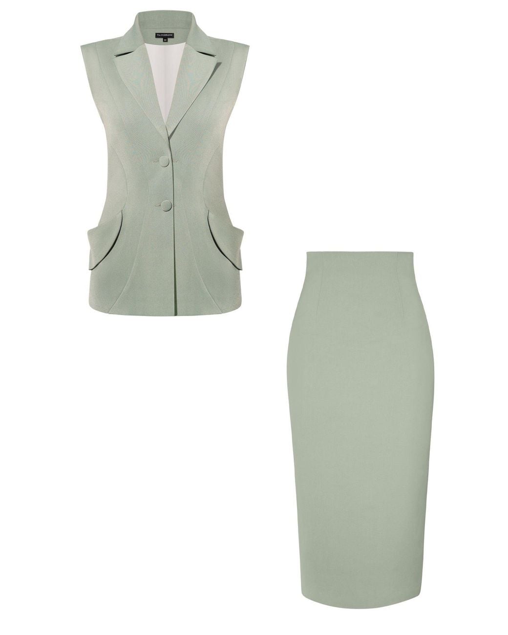 Tia Dorraine Green Tailored Fit Suiting Vest & Skirt Suit