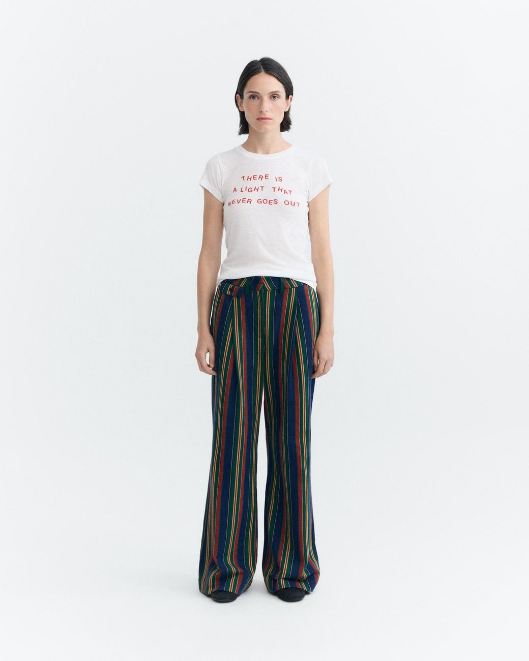Thinking Mu Gray Patricia Striped Low-Rise Wide-Leg Pants