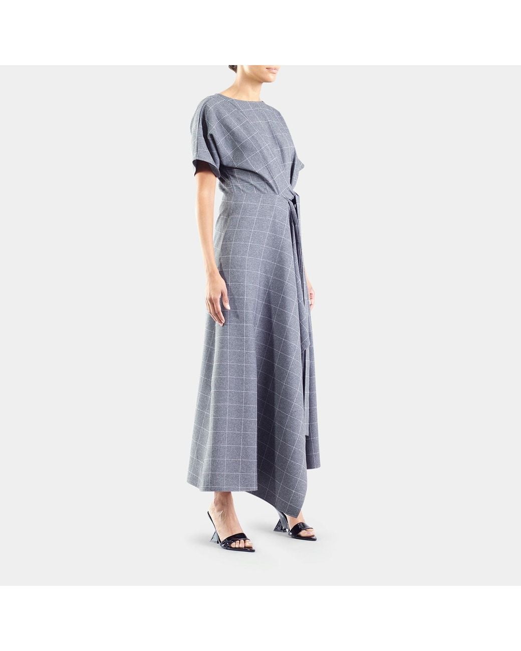 Meem Label Blue Baxter Grid Wrap Dress