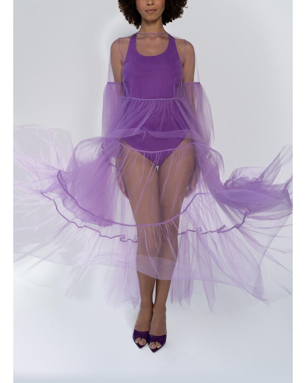 Helene Galwas Alena Maxi Tulle Dress Purple