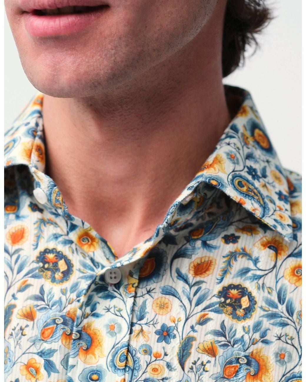 Gresham Blake Gray Neutrals Cream Paisley Jacquard Shirt for men
