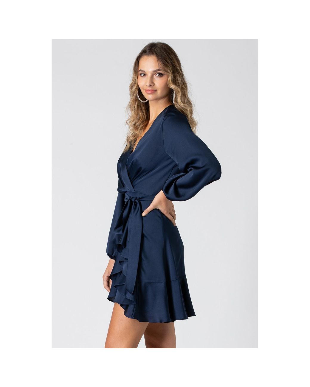 Urban Touch Blue Long Sleeve Wrap Front Dress