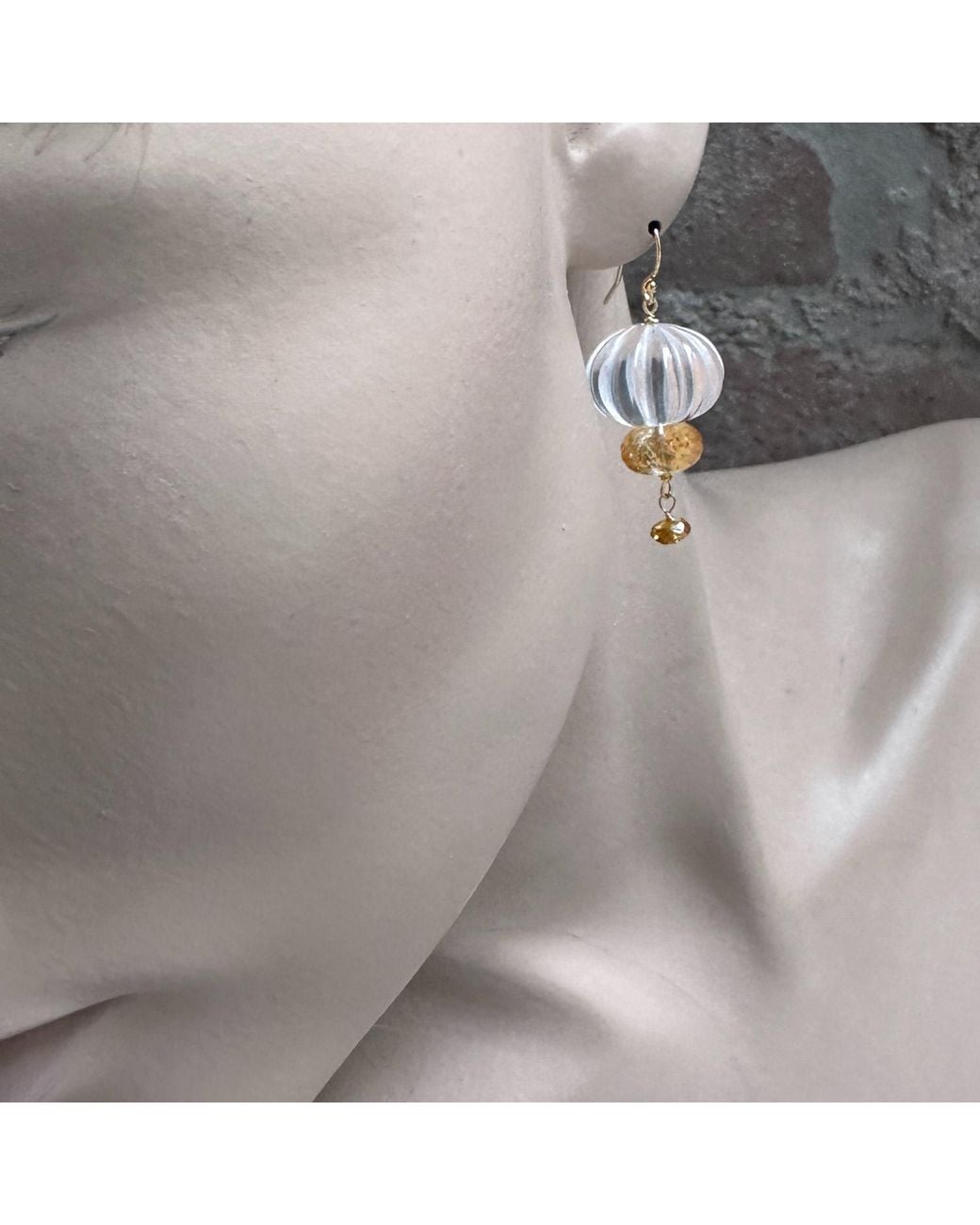 Lori Kaplan Design Metallic Carved Rock Crystal Drop Earrings With Citrine