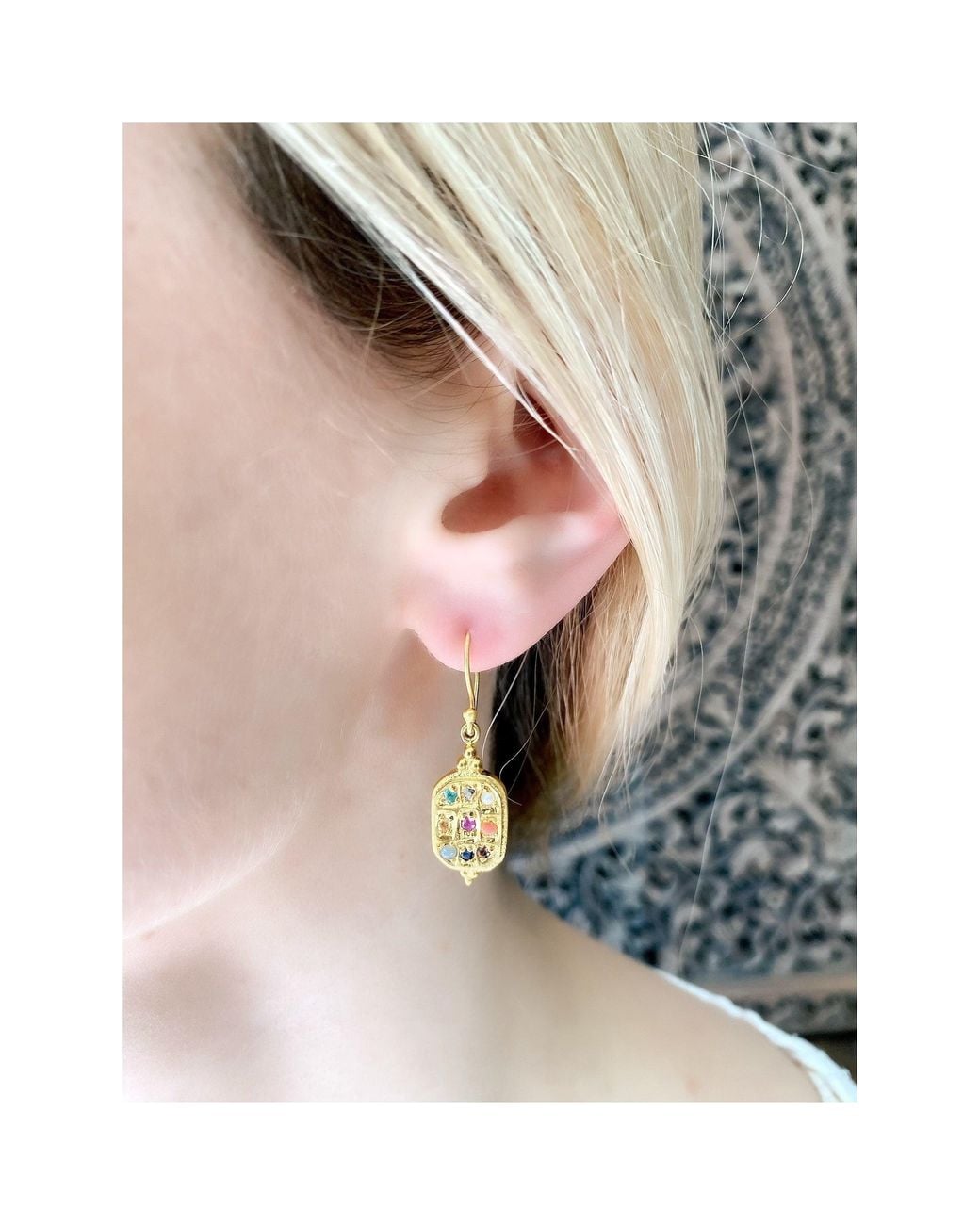 Opium Jewels Metallic Sacred 9 Stone Navratna Earrings