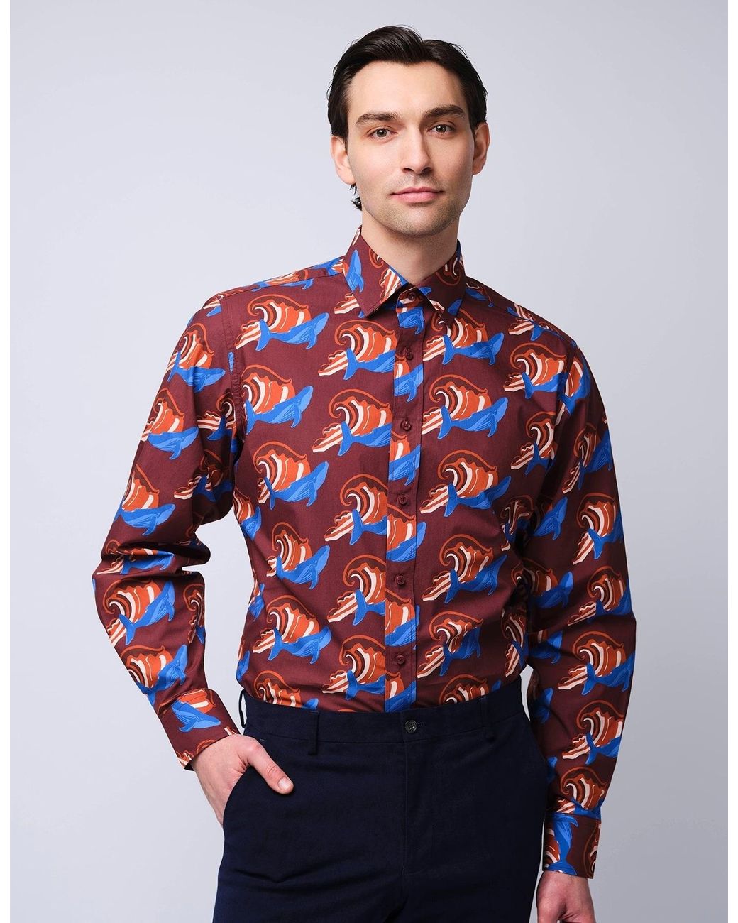 Gresham Blake White Burgundy & Whale Shirt for men