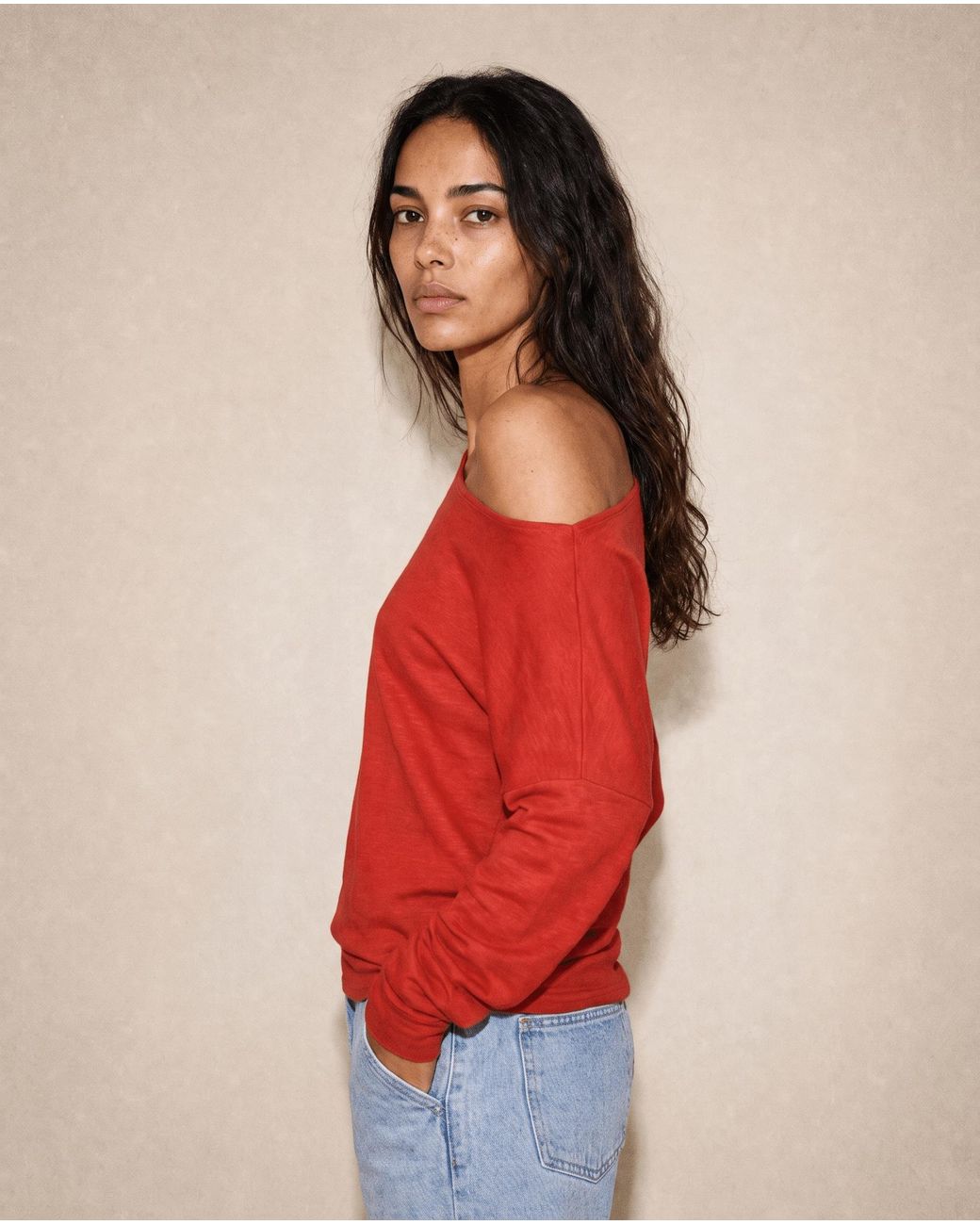 Marianne by Marie Jordane Red Selena Asymmetric Lyocell & Wool Sweater