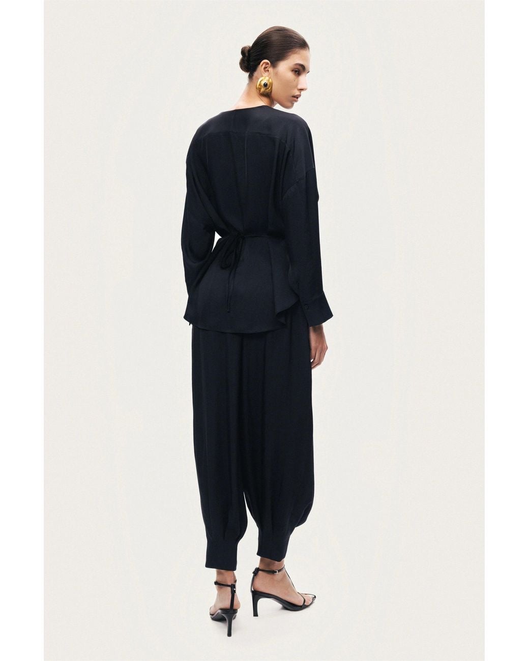 Nocturne Black Draped Buckle-Detail Shirt