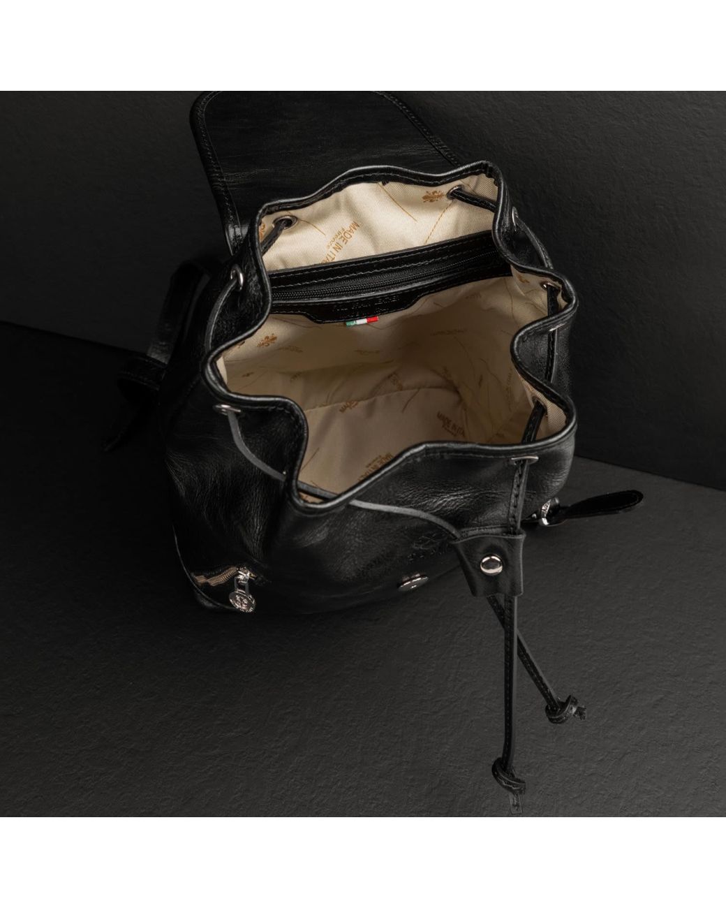 Time Resistance Black Leather Backpack For