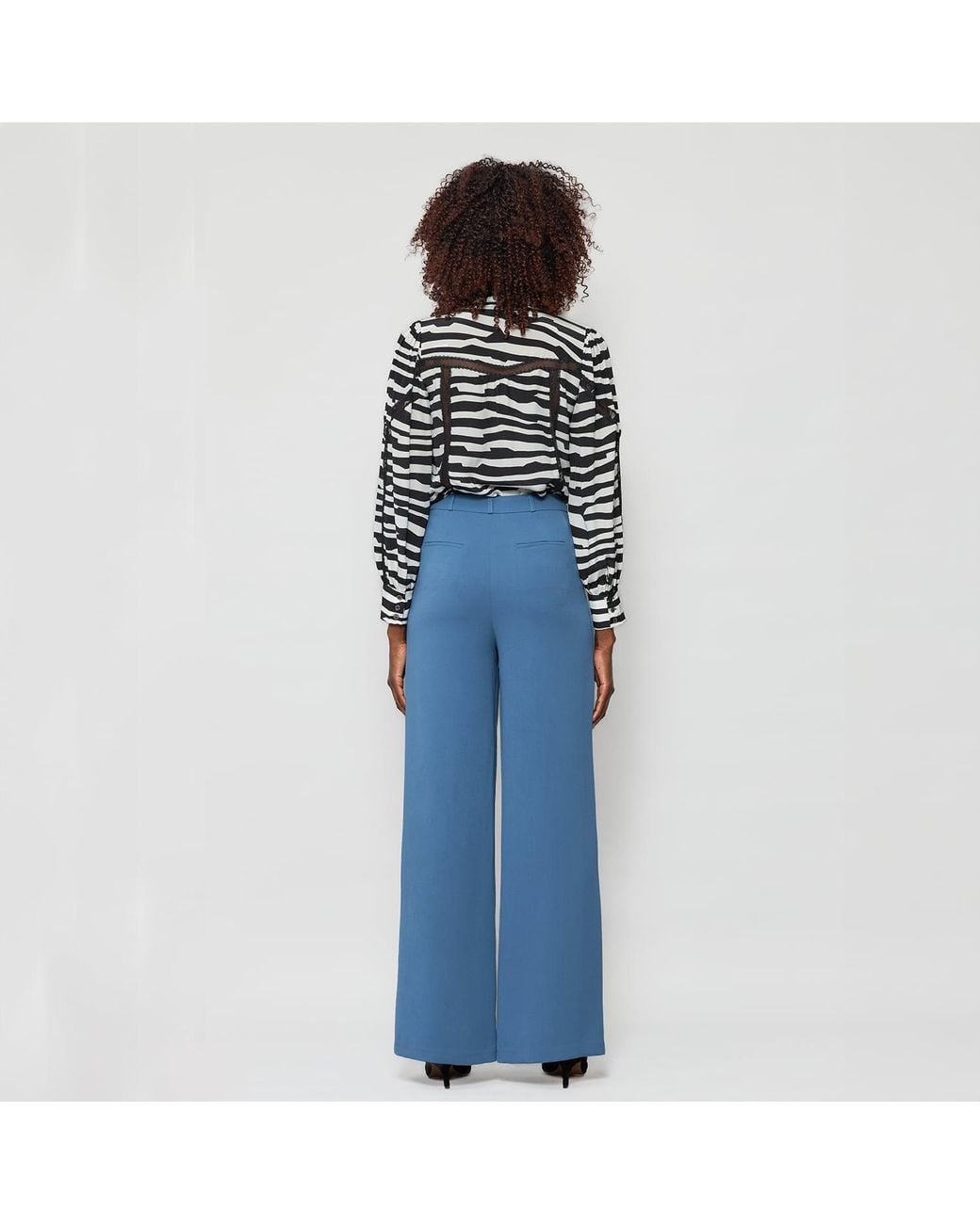 Solgo Atelier Blue Dina Wide Leg Crepe Pant