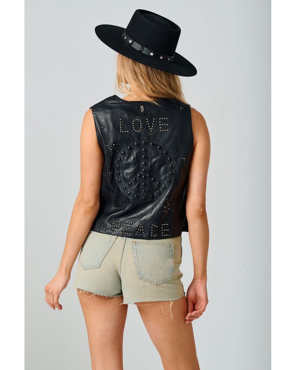 Mauritius Black Love & Peace Studded Leather Vest Harmony