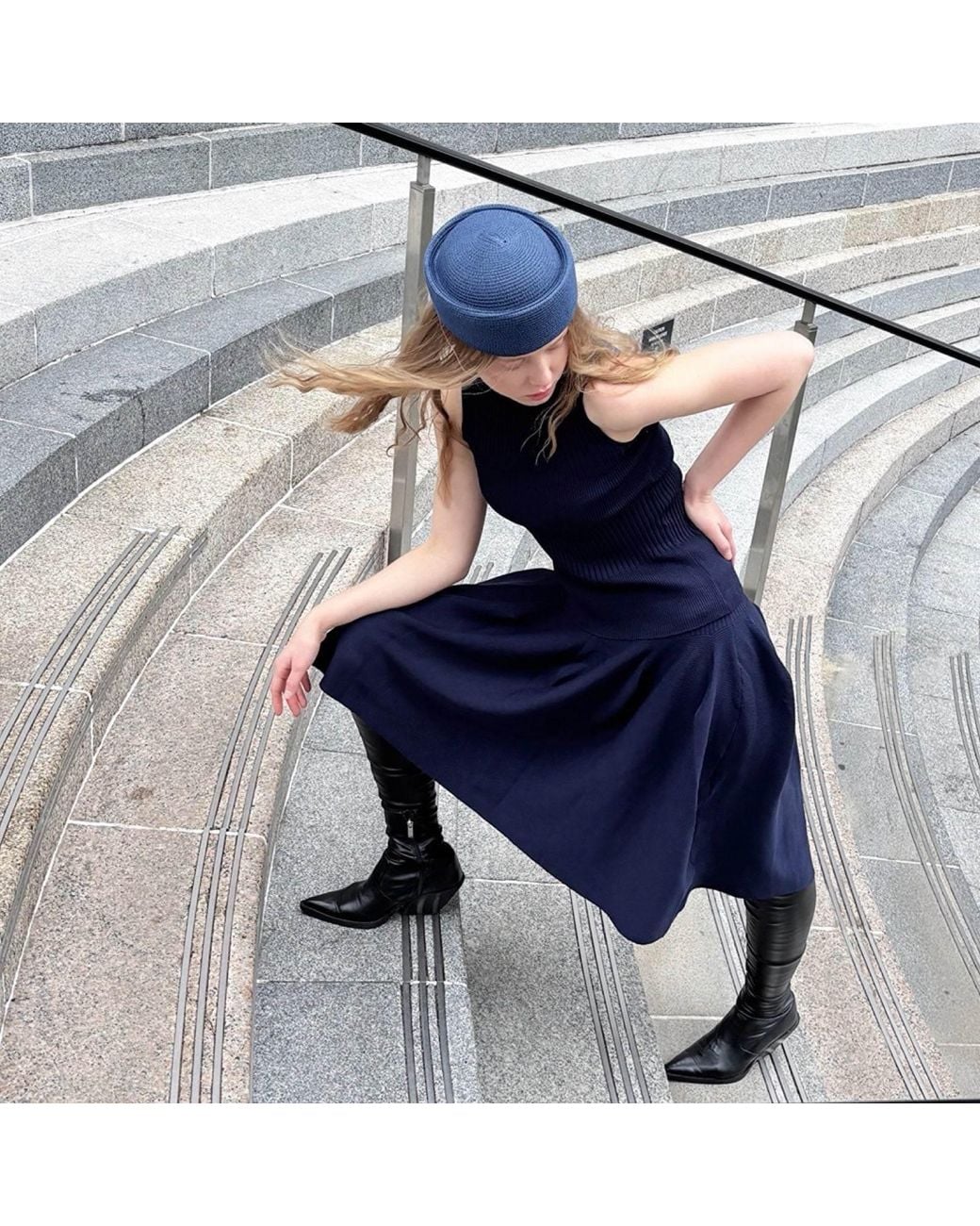 London Atelier Byproduct Blue Knitted Top And Skirt Co-Ordinates Set